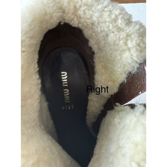 Miu Miu Shearling Lined Brown Leather Ankle Boots SIZE 9.5 Buckle Strap Designer - Picture 13 of 16